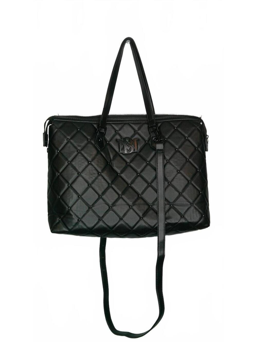 Badgley Mischka Black Quilted Faux Leather Tote Bag with Shoulder Strap NEW
